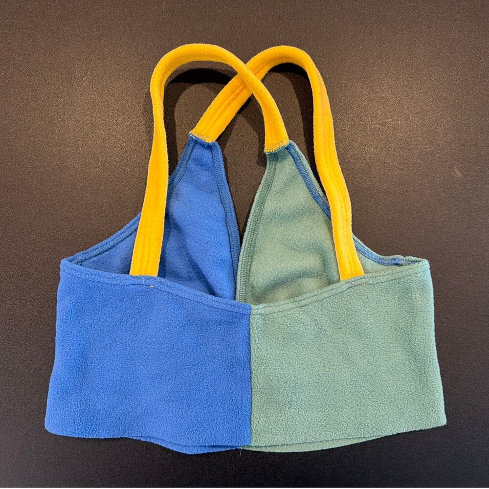 Hoohah Keep Your Cool Fleece Bra, Blue Green Colorblock Yellow Straps, Medium - Picture 2 of 4
